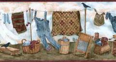 Rustic Charm Laundry Burgundy Wallpaper Border