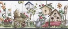 Birdhouses & Picket Fence Wallpaper Border - Hometrends