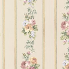 CN24640 Small Rose Stripe Wallpaper Beige, Pink, Yellow, Light Blue Garden 2 Norwall Wallcovering