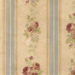 CN26573 Small Rose Stripe Wallpaper Beige, Red, Blue, Green Garden 2 Norwall Wallcovering