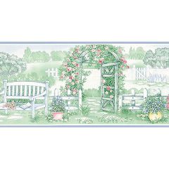 CN73861 Garden Gate Wallpaper Border Blue, Green, Pink Fresh Kitchens 5 Norwall Wallcovering