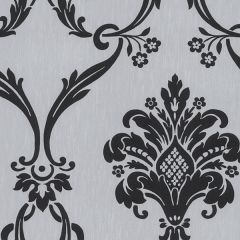 CS27371 Flock Damask Wallpaper Silver, Black Classic Silks 2 Norwall Wallcovering