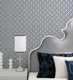 CS35618 Velvet Mini Wallpaper Metallic Silver, Blue Classic Silks 2 Norwall Wallcovering
