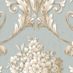 CS35621 Floral Damask Wallpaper Blue, Beige, Metallic Gold Classic Silks 2 Norwall Wallcovering