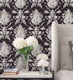 CS35625 Floral Damask Wallpaper Black, Metallic Silver Classic Silks 2 Norwall Wallcovering