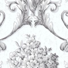 CS35626 Floral Damask Wallpaper White, Metallic Silver Classic Silks 2 Norwall Wallcovering