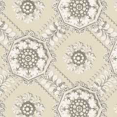 CS35628 Medallion Wallpaper Cream, Beige, Metallic Silver Classic Silks 2 Norwall Wallcovering