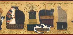 Burgundy Comfortable Cat Wallpaper Border