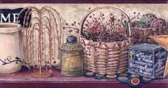 Country Shelf Burgundy Wallpaper Border