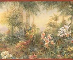 Mix of Tropical Flowers Wallpaper Border