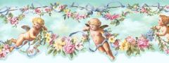 Teal Cherub and Ribbon Wallpaper Border