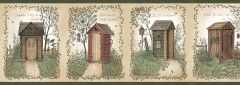 Fennel Wheat Outhouse Portrait Blocks Wallpaper Border Chesapeake BBC50321B