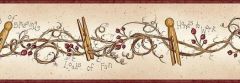 Burgundy Clothespin and Rosehip Wallpaper Border FAM65043B
