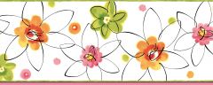 Butterbean Pink Crazy Daisies Toss Wallpaper Border Chesapeake BBC94031B