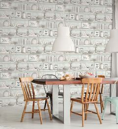 FH37506 Curio Cabinet Wallpaper Blue, Turquoise, Blue Green Farmhouse Living Norwall Wallcovering