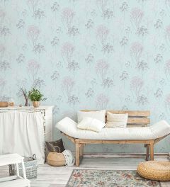 FH37510 Queen Anne's Lace Wallpaper Blue, Sky, Light Grey Farmhouse Living Norwall Wallcovering