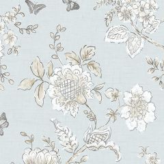 FH37537 Butterfly Toile Wallpaper Blue, Beige, French Light Blue Farmhouse Living Norwall Wallcovering