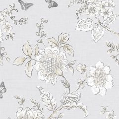 FH37538 Butterfly Toile Wallpaper Grey, Beige, Dove Farmhouse Living Norwall Wallcovering