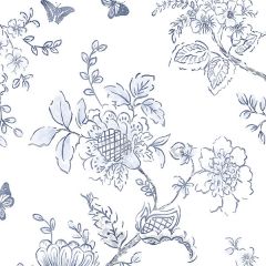 FH37539 Butterfly Toile Wallpaper Light Blue, Navy Farmhouse Living Norwall Wallcovering