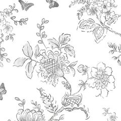 FH37540 Butterfly Toile Wallpaper Grey, Black, White, Charcoal Farmhouse Living Norwall Wallcovering