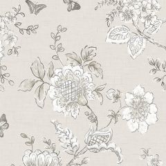 FH37541 Butterfly Toile Wallpaper Taupe, Grey, Mushroom Farmhouse Living Norwall Wallcovering