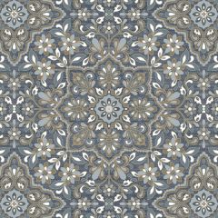 FH37542 Floral Tile Wallpaper Blue, Metallic Gold, Navy Farmhouse Living Norwall Wallcovering