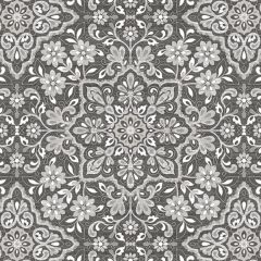 FH37543 Floral Tile Wallpaper Black, Grey, Metallic Silver, Coal Farmhouse Living Norwall Wallcovering