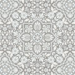 FH37544 Floral Tile Wallpaper Grey, Blue, Dove, Light Grey Farmhouse Living Norwall Wallcovering