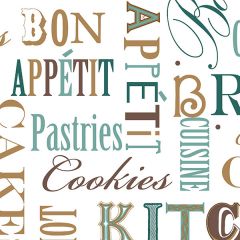 FK34412 Kitchen Script Wallpaper Brown, Teal Fresh Kitchens 5 Norwall Wallcovering