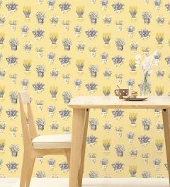 FK34420 Printemps Tea Cups Wallpaper Yellow, Grey Fresh Kitchens 5 Norwall Wallcovering
