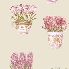 FK34421 Printemps Tea Cups Wallpaper Beige, Pink, Green, Cream Fresh Kitchens 5 Norwall Wallcovering