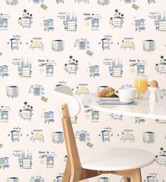 FK34424 Bee Hive Wallpaper Blue, Yellow Fresh Kitchens 5 Norwall Wallcovering