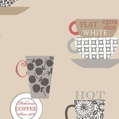 FK34428 Coffee Time Wallpaper Cream, Black, Red Fresh Kitchens 5 Norwall Wallcovering