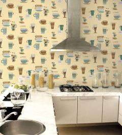 FK34429 Coffee Time Wallpaper Brown, Teal, Beige Fresh Kitchens 5 Norwall Wallcovering