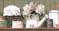 Country Tins Green Wood Wallpaper Border