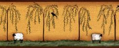 Mustard Willow Tree and Sheep Wallpaper Borde