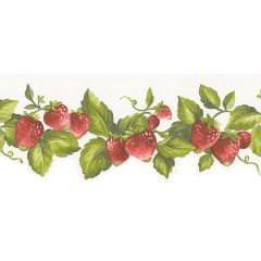 FK72635DC Die Cut Strawberry Wallpaper Border Green, Red Fresh Kitchens 5 Norwall Wallcovering