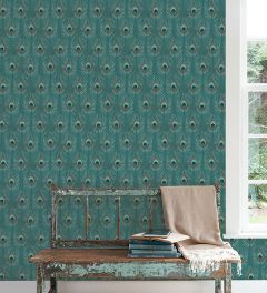 G67978 Peacock Wallpaper Blue, Blue Green, Aqua, Turquoise, Tropics Organic textures Norwall Wallcovering