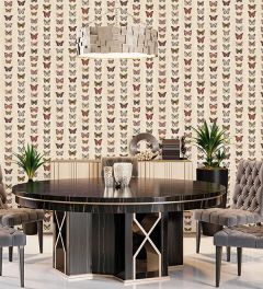 G67992 Jewel Butterflies Stripe Wallpaper Beige, Red, Orange, Rust, Pomegranate Organic textures Norwall Wallcovering