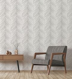 G68001 Chevron Wood Wallpaper Grey, Light Script White, Dove Farmhouse Living Norwall Wallcovering