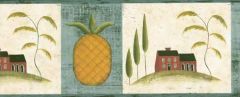 Distressed Folk Art & Pineapple Wallpaper Border