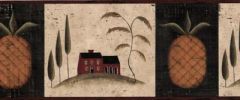 Burgundy Pineapple Folk Art Wallpaper Border