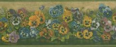 Pansies Crackle Green Wallpaper Border