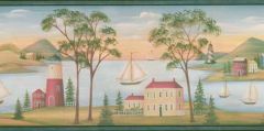 Blue Nautical Sailboats Wallpaper Border