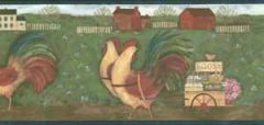 Roosters & Shaker Houses Wallpaper Border - Chesapeake Wallcovering