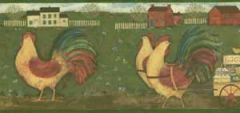Rooster With Egg Cart Wallpaper Border