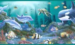 Aqua Ocean Life Wallpaper Border