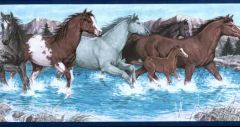 Blue Wild Horse Wall Paper Border