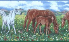 Flowers and Horses Wallpaper Border