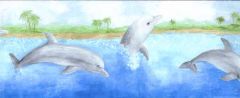 Norwall Wallpaper Border - Jumping Dolphins With Beach Scene